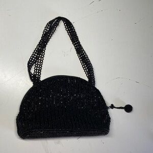 La Regale Vintage Black Beaded Mini Evening Bag